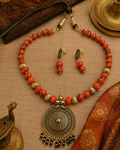 Orange Multifaceted Beads Traditional jewelry set