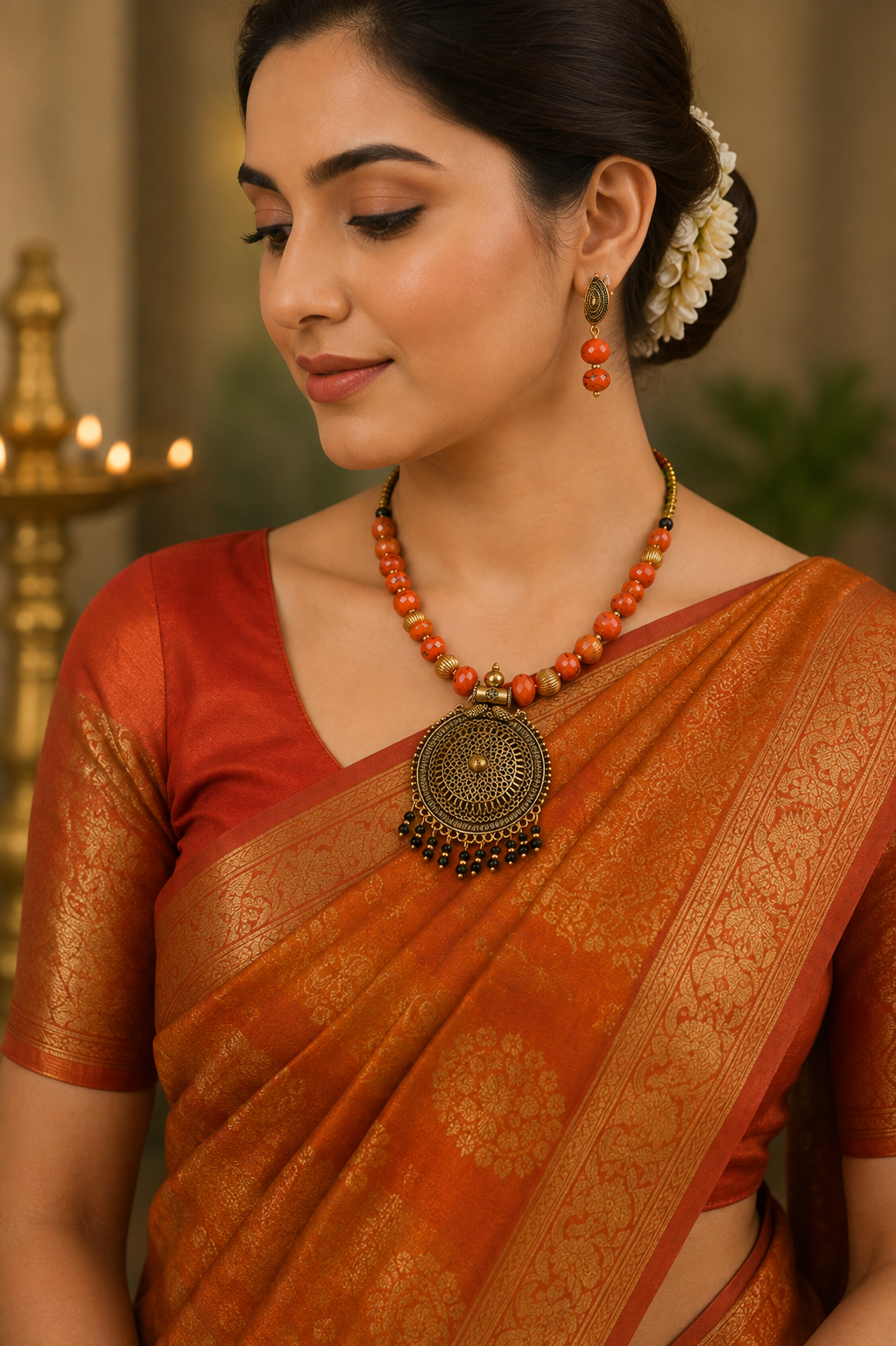 Orange Multifaceted Beads Traditional jewelry set