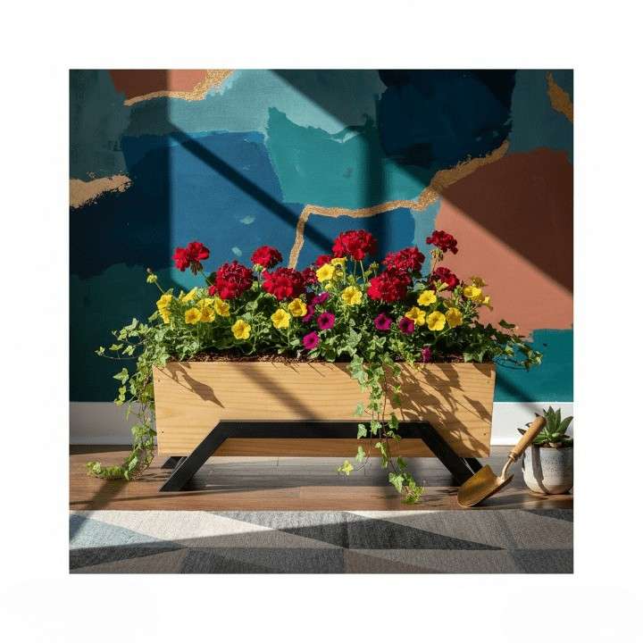 Handcrafted Mango Wood Rectangular Planter with Metal Stand – Modern Wooden Plant Pot for Indoor Plants | Decorative Tabletop Planter for Home, Office & Living Room Décor