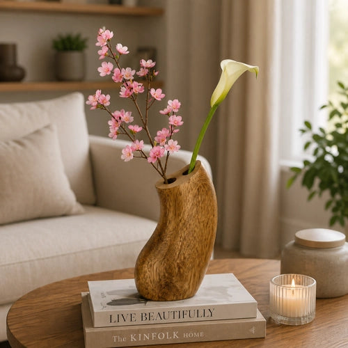 Handcrafted Wooden Bud Vase – Beech Wood Decorative Mini Flower Vase for Home Décor