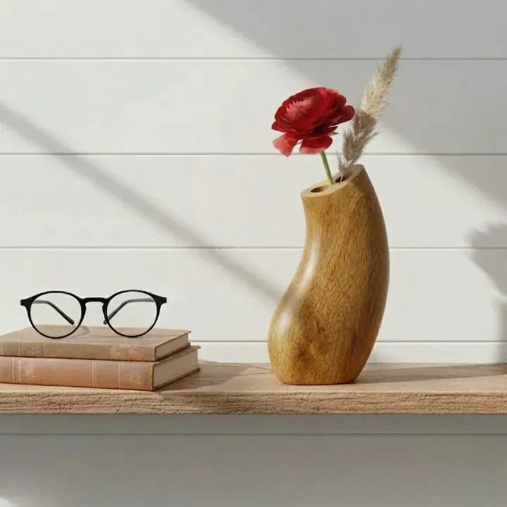 Handcrafted Wooden Bud Vase – Beech Wood Decorative Mini Flower Vase for Home Décor