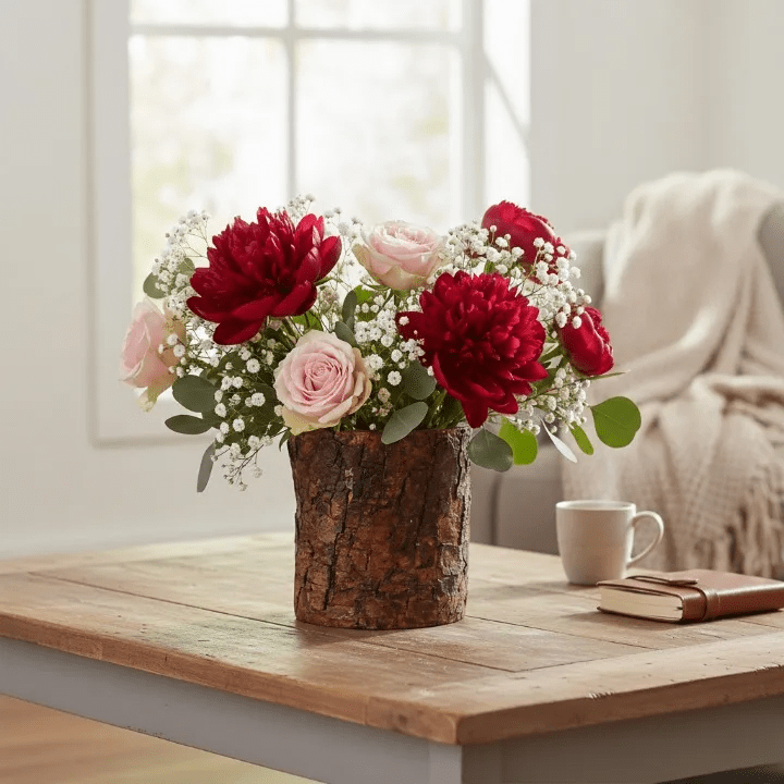Rustic Wooden Flower Pot for Home Decor | Dark Brown Handcrafted Wooden Planter | Small Indoor Plant Holder for Desk, Table & Office Decor | 3.75 Inch