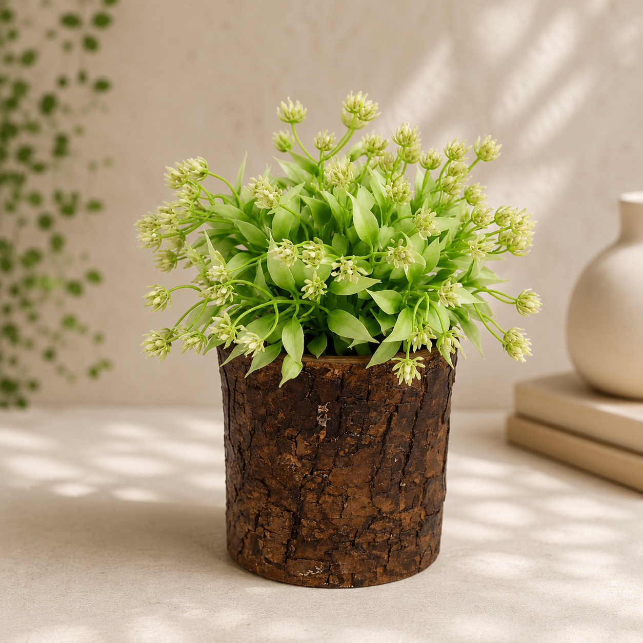 Rustic Wooden Flower Pot for Home Decor | Dark Brown Handcrafted Wooden Planter | Small Indoor Plant Holder for Desk, Table & Office Decor | 3.75 Inch