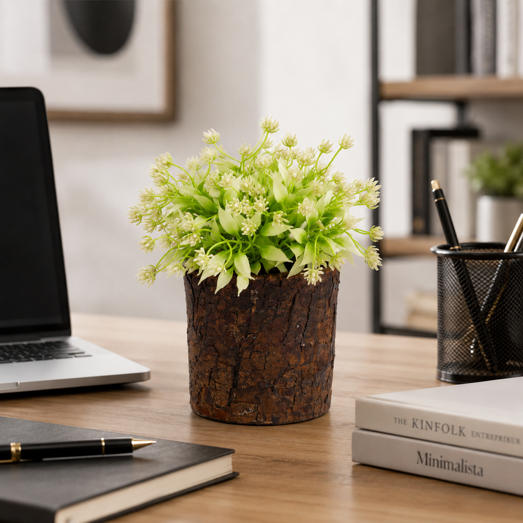 Rustic Wooden Flower Pot for Home Decor | Dark Brown Handcrafted Wooden Planter | Small Indoor Plant Holder for Desk, Table & Office Decor | 3.75 Inch