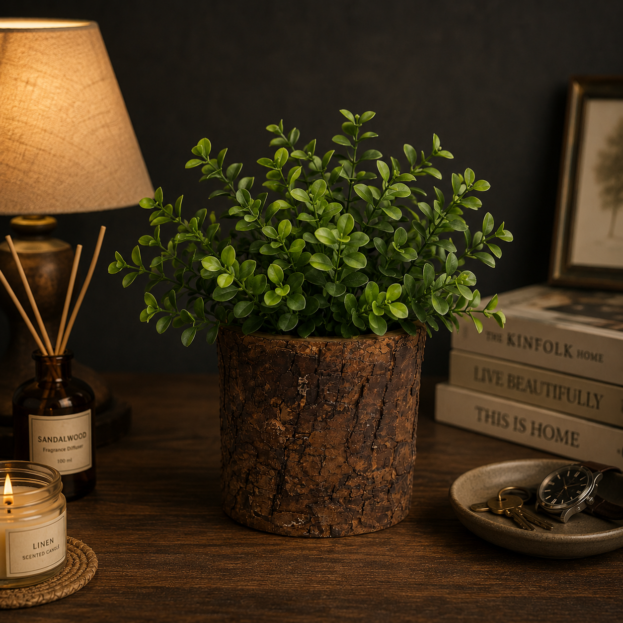 Rustic Wooden Flower Pot for Home Decor | Dark Brown Handcrafted Wooden Planter | Small Indoor Plant Holder for Desk, Table & Office Decor | 3.75 Inch