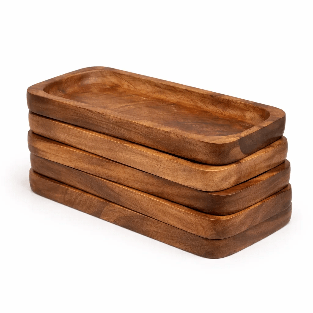 Handcrafted Wooden Serving Tray Set | Premium Small Wooden Organizer Tray for Snacks, Dry Fruits & Home Decor | Multipurpose Wooden Platter for Kitchen & Table | Organizing Jewelry