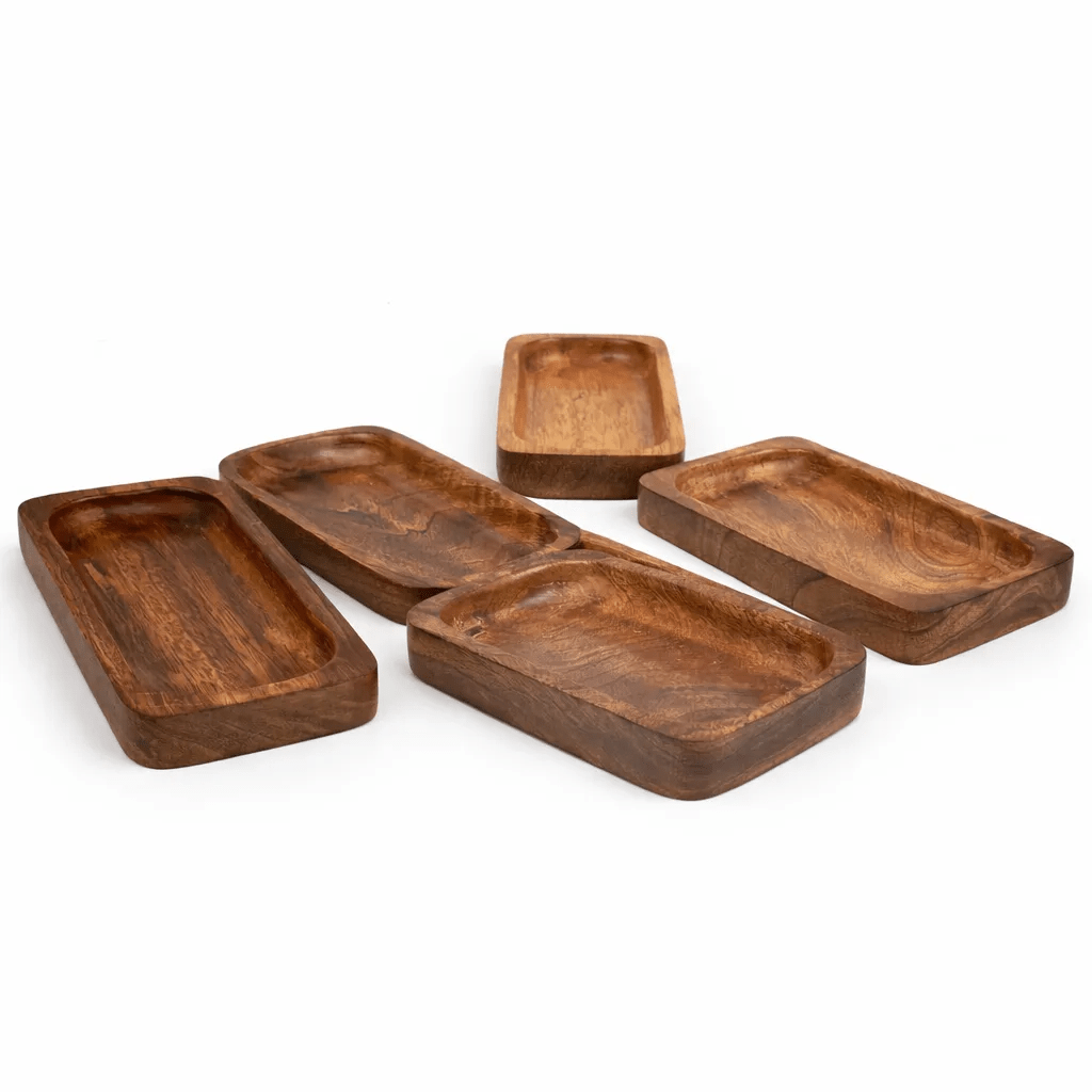 Handcrafted Wooden Serving Tray Set | Premium Small Wooden Organizer Tray for Snacks, Dry Fruits & Home Decor | Multipurpose Wooden Platter for Kitchen & Table | Organizing Jewelry