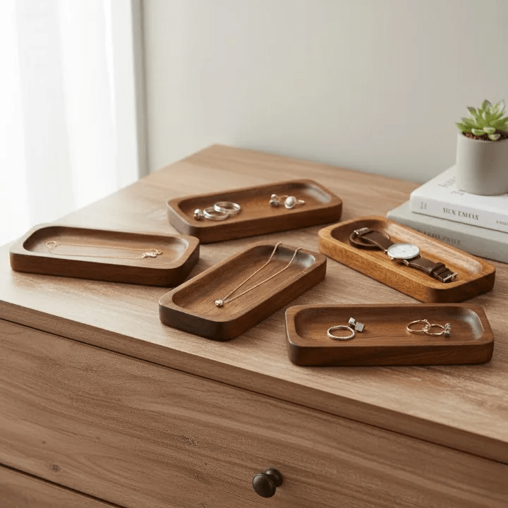 Handcrafted Wooden Serving Tray Set | Premium Small Wooden Organizer Tray for Snacks, Dry Fruits & Home Decor | Multipurpose Wooden Platter for Kitchen & Table | Organizing Jewelry