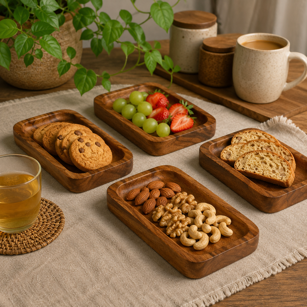 Handcrafted Wooden Serving Tray Set | Premium Small Wooden Organizer Tray for Snacks, Dry Fruits & Home Decor | Multipurpose Wooden Platter for Kitchen & Table | Organizing Jewelry