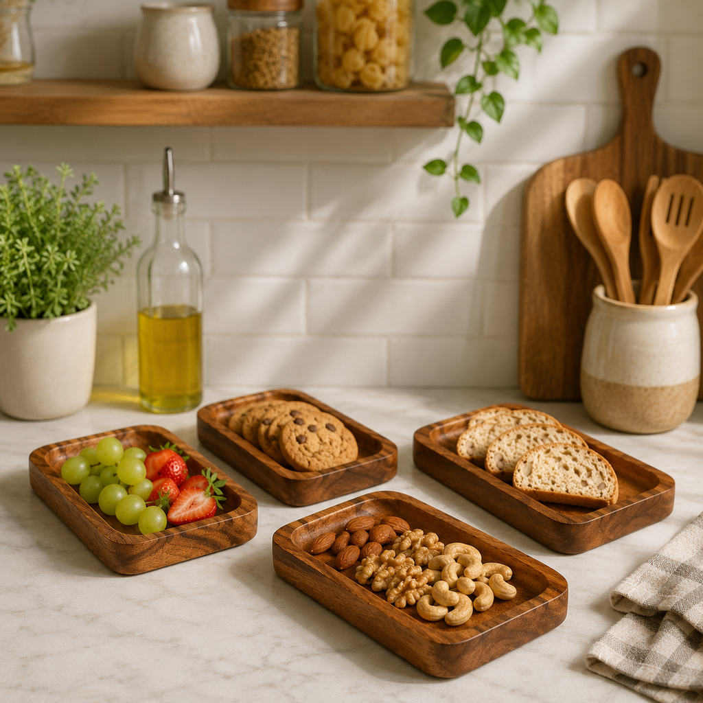 Handcrafted Wooden Serving Tray Set | Premium Small Wooden Organizer Tray for Snacks, Dry Fruits & Home Decor | Multipurpose Wooden Platter for Kitchen & Table | Organizing Jewelry