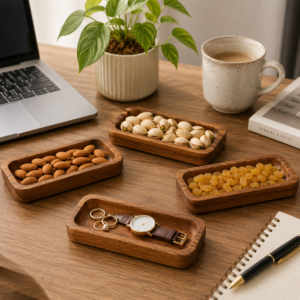 Handcrafted Wooden Serving Tray Set | Premium Small Wooden Organizer Tray for Snacks, Dry Fruits & Home Decor | Multipurpose Wooden Platter for Kitchen & Table | Organizing Jewelry