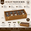 Handmade 10 Slot Wooden Watch Box Organizer with Glass Lid – Mango Wood Watch Storage Case for Men & Women, Luxury Watch Display Box with Cushioned Compartments & Brass Locks, Brown