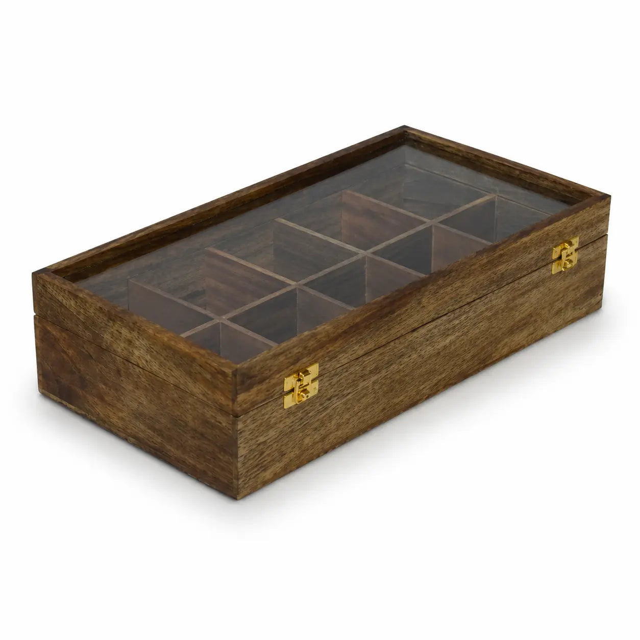 Handmade 10 Slot Wooden Watch Box Organizer with Glass Lid – Mango Wood Watch Storage Case for Men & Women, Luxury Watch Display Box with Cushioned Compartments & Brass Locks, Brown