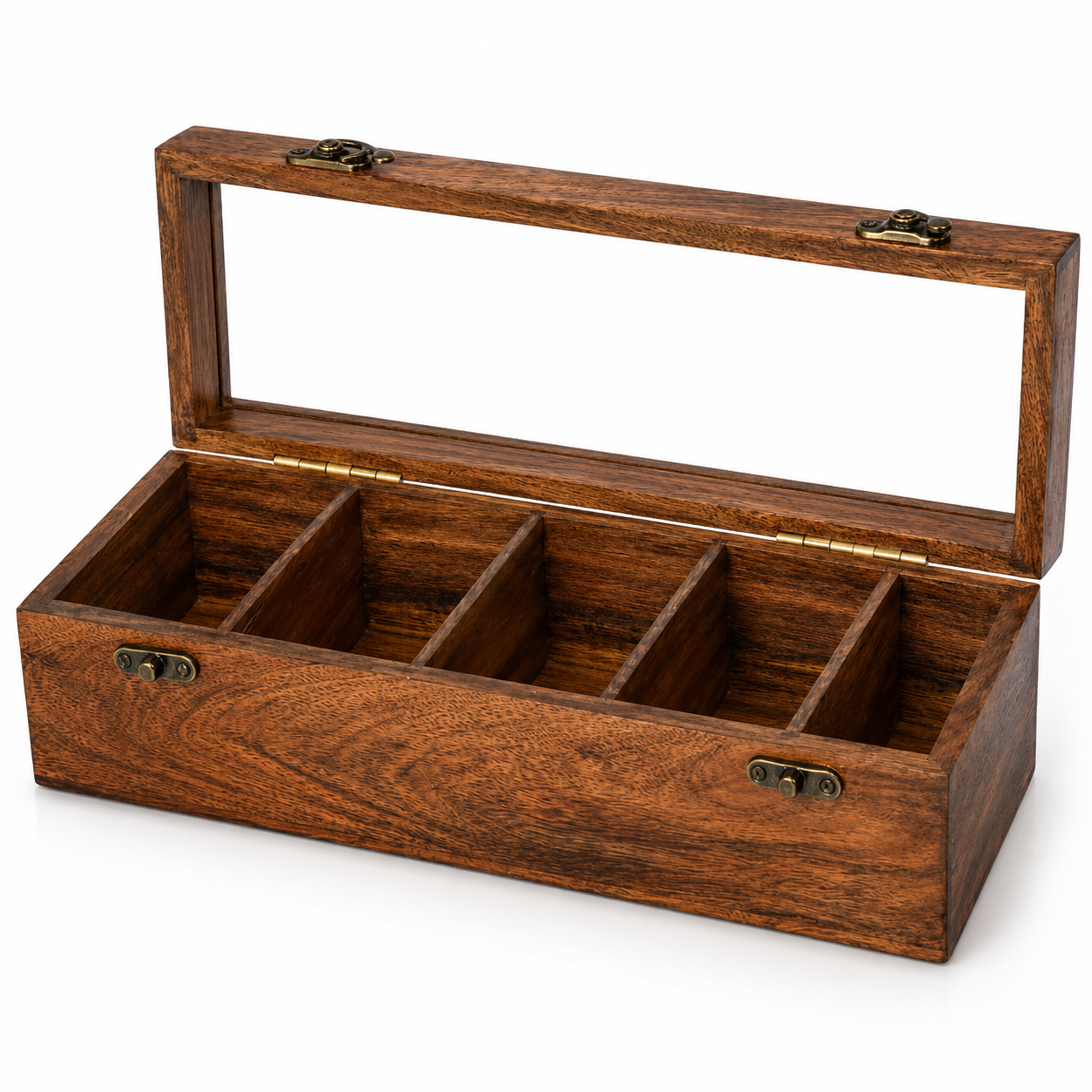 Wooden Watch Box for Men & Women – 5 Slot Mango Wood Watch Organizer with Glass Lid, Handmade Luxury Watch Storage Case with Brass Lock Display Box, Brown