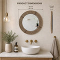 Wall Mounted Round Mirror with Jute Rope Frame – Handmade Decorative Rustic Wall Mirror for Bathroom, Living Room, Bedroom & Entryway, Wooden Base Mirror, 18 Inch, Beige