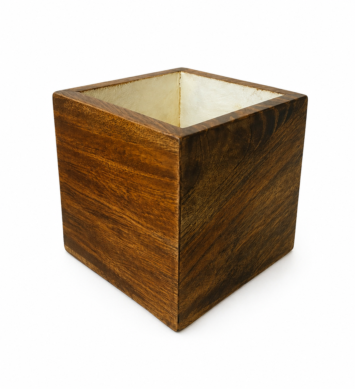 Wooden Planter Pot for Indoor Plants – Mango Wood Square Flower Pot with Water Resistant Lining, Handmade Decorative Plant Holder for Home & Office Décor (4.5 Inch)