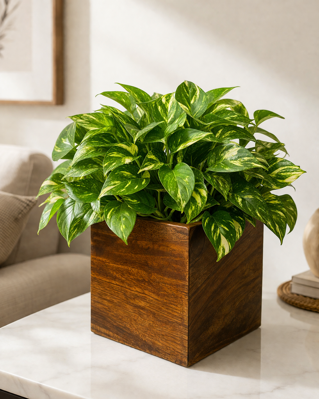 Wooden Planter Pot for Indoor Plants – Mango Wood Square Flower Pot with Water Resistant Lining, Handmade Decorative Plant Holder for Home & Office Décor (4.5 Inch)