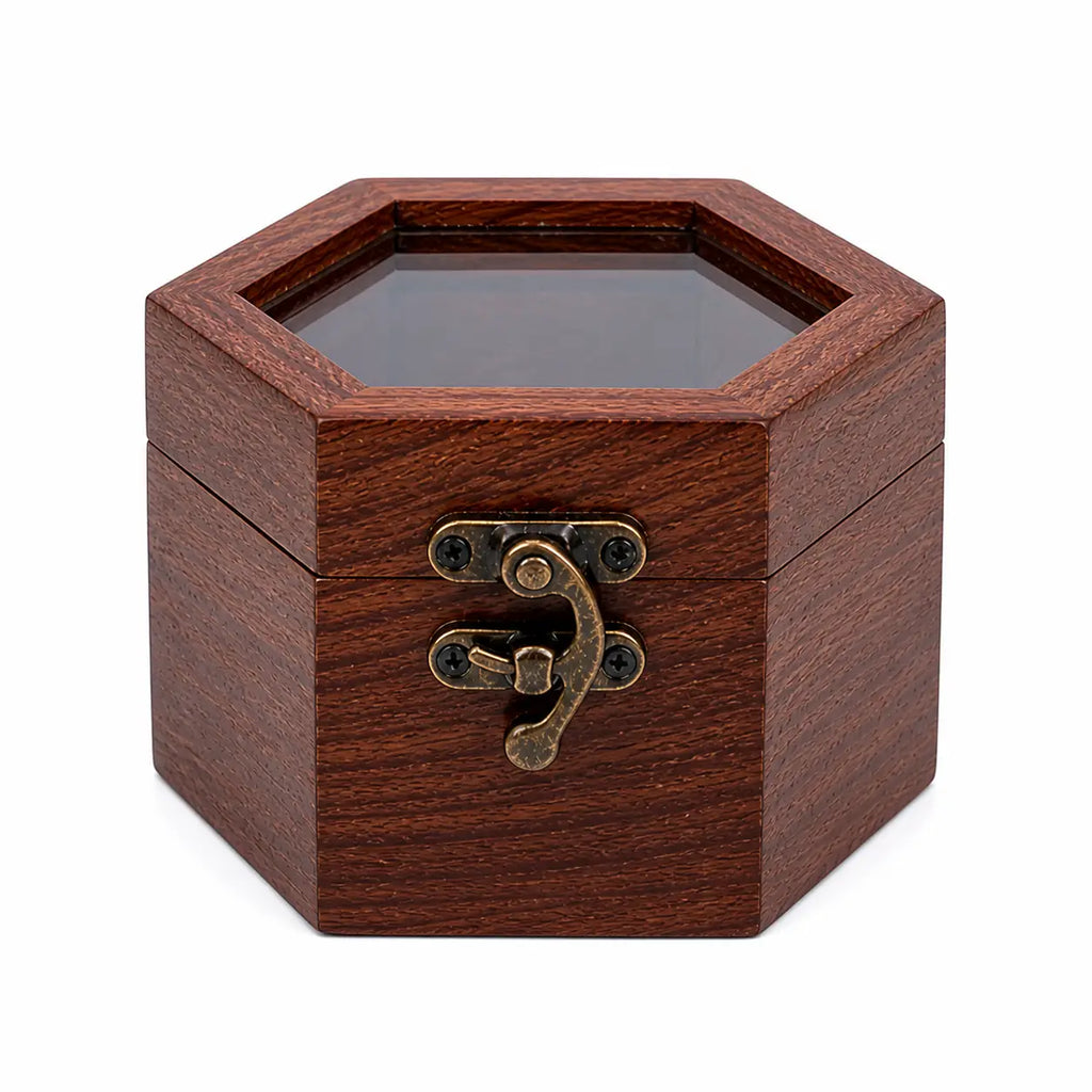 Wooden Watch Box for Men & Women | Hexagon Honeycomb Rosewood Watch Case with Glass Lid | Luxury Timepiece Storage Organizer | Travel Jewelry Box