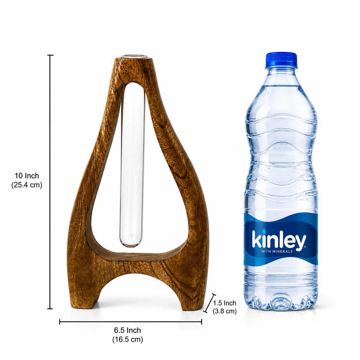 Set of 4 Wooden Flower Vases with Glass Tube – Handmade Mango Wood Bud Vases for Single Stem Flowers, Modern Tabletop Home Décor for Living Room, Office & Gifts