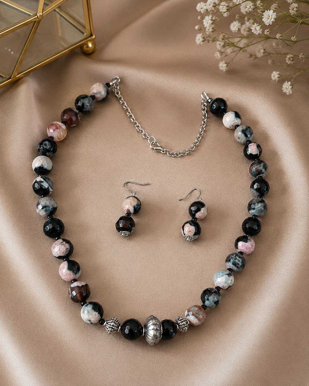Black & Pink Beads Jewelry set