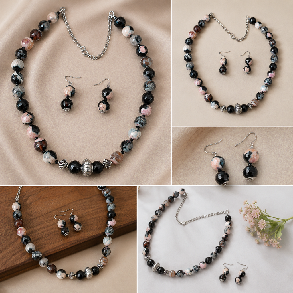 Black & Pink Beads Jewelry set