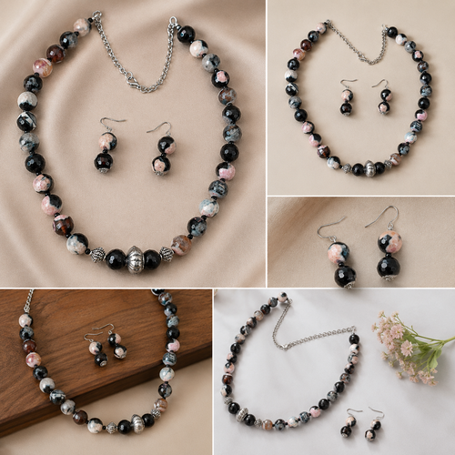 Black & Pink Beads Jewelry set
