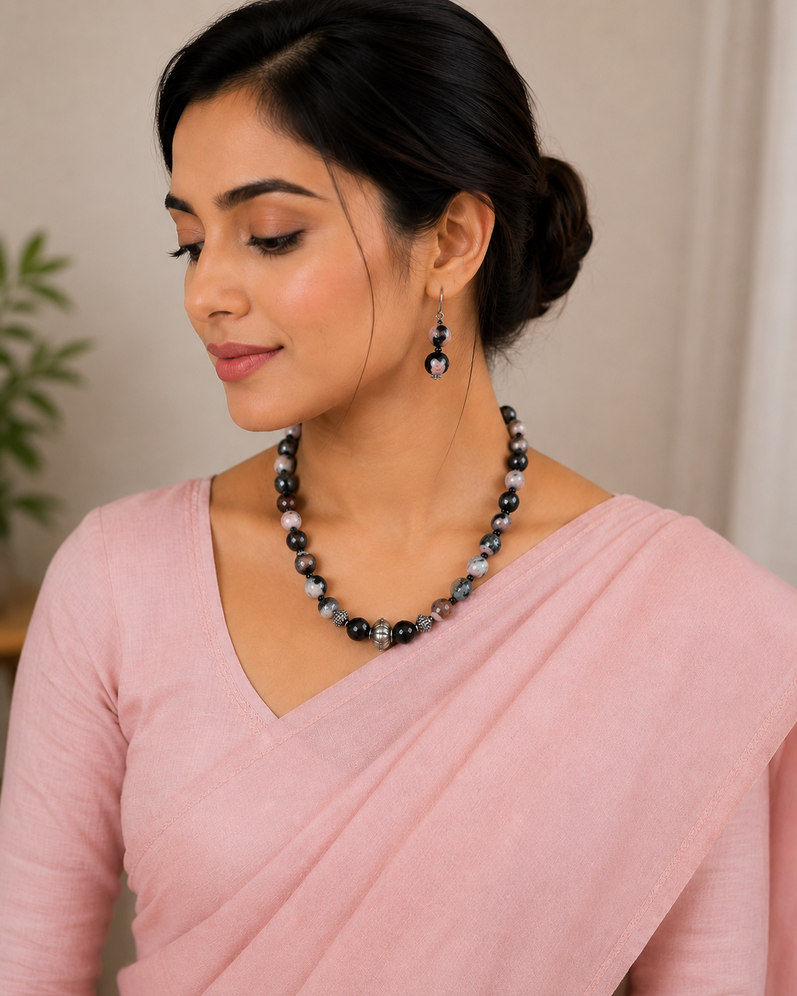 Black & Pink Beads Jewelry set