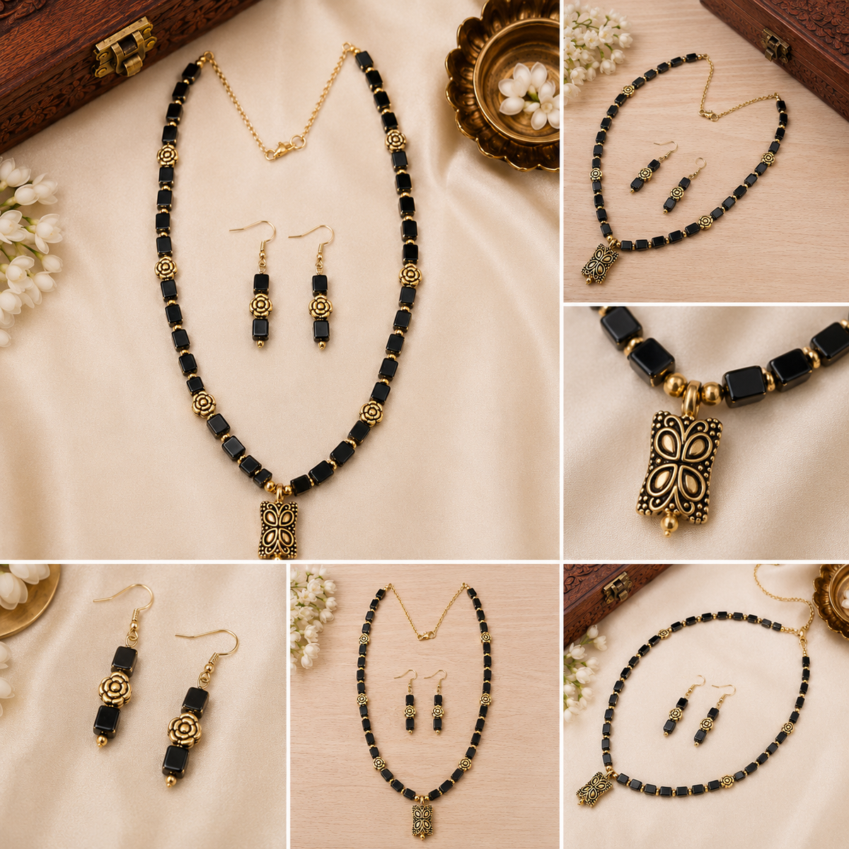 Black rectangular beads with Gold Accents