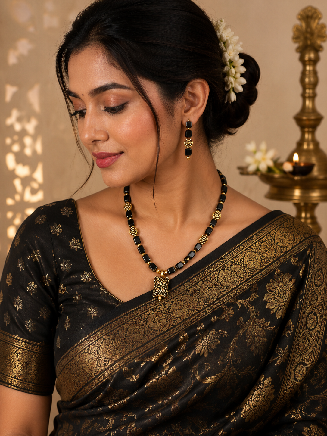Black rectangular beads with Gold Accents