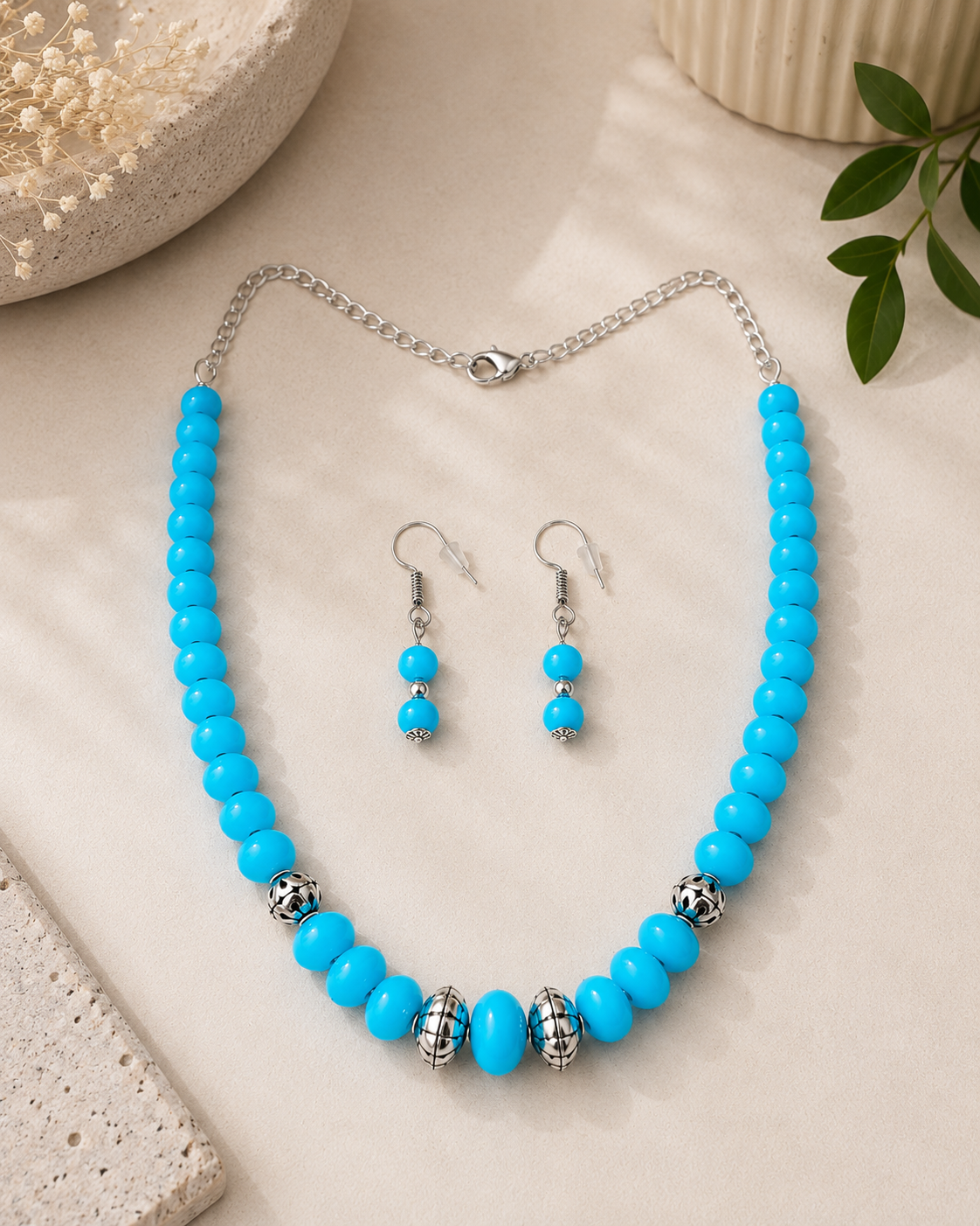 Blue Graduated Beads jewelry set