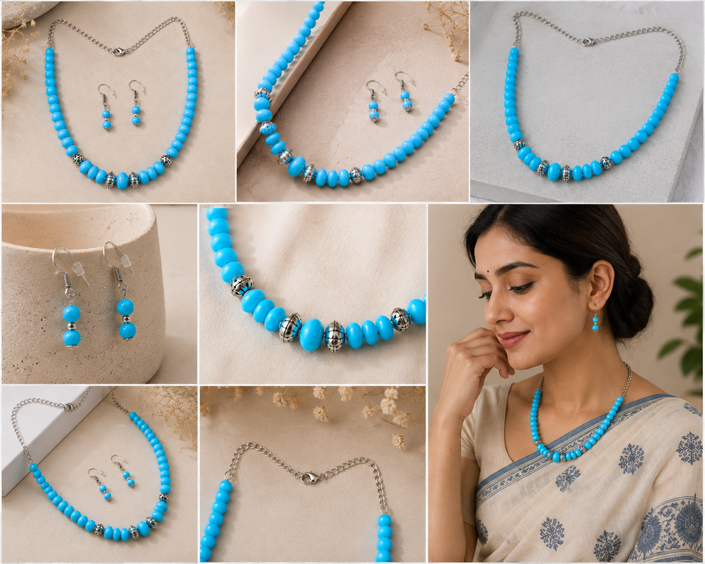 Blue Graduated Beads jewelry set