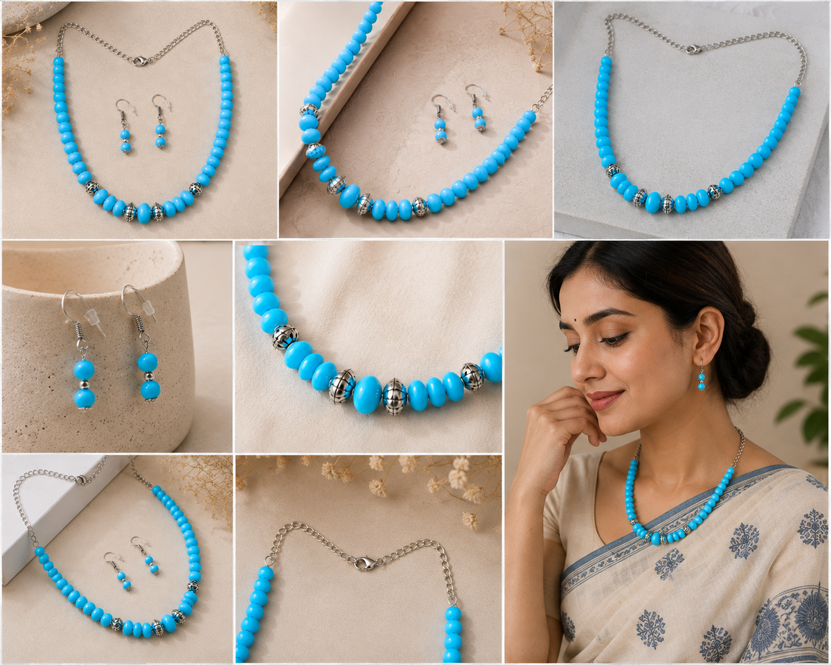 Blue Graduated Beads jewelry set