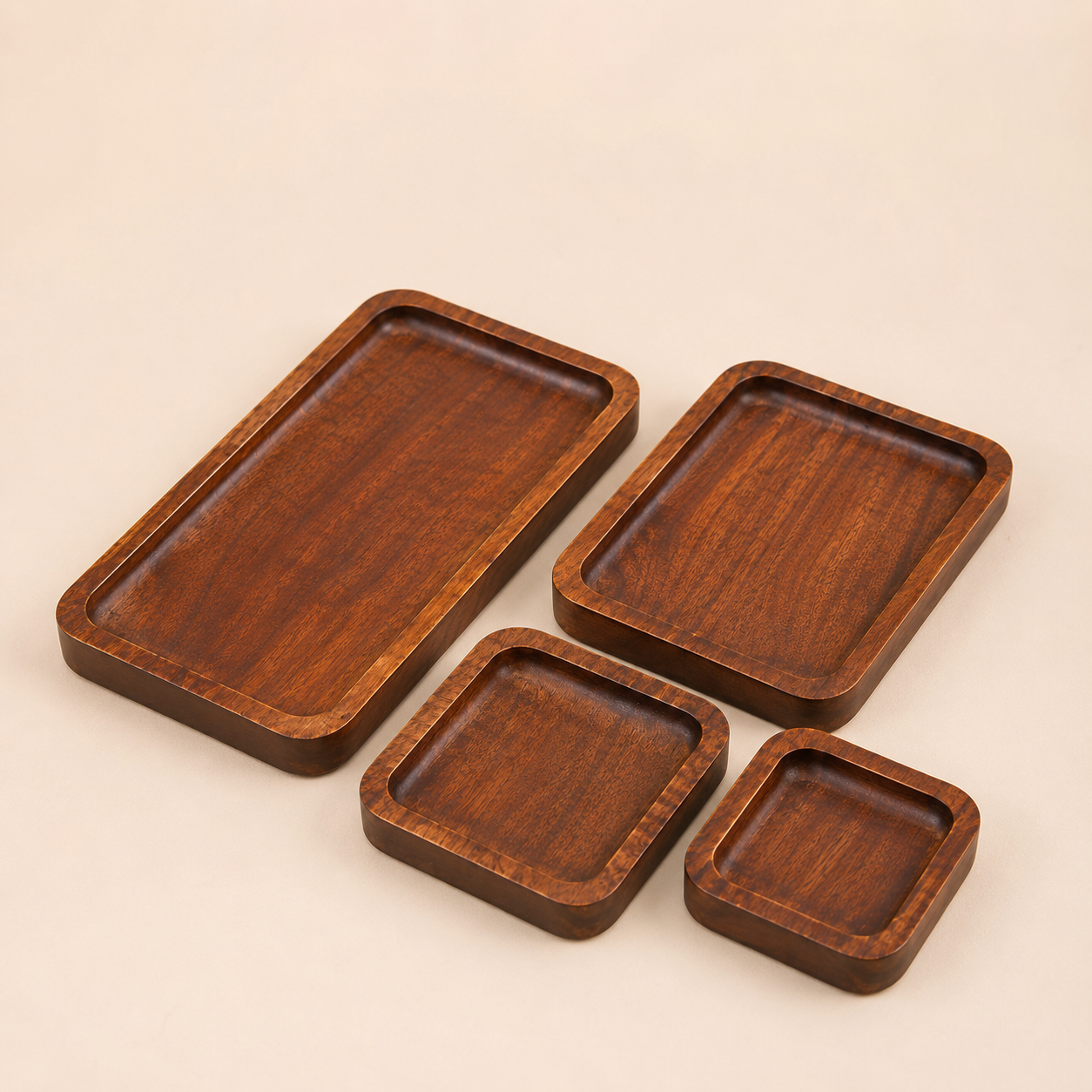 Wooden Desk Organizer Tray Set (Set of 3) | Premium Mango Wood Table Organizer for Mobile, Watch, Keys & Accessories | Multipurpose Office & Home Storage Trays | Rustic Finish