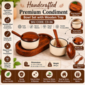 Handcrafted Premium Sheesham Wood & Ceramic Condiment Bowl Set with Wooden Tray
