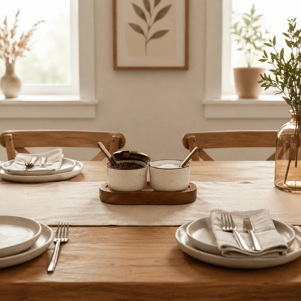 Handcrafted Premium Sheesham Wood & Ceramic Condiment Bowl Set with Wooden Tray