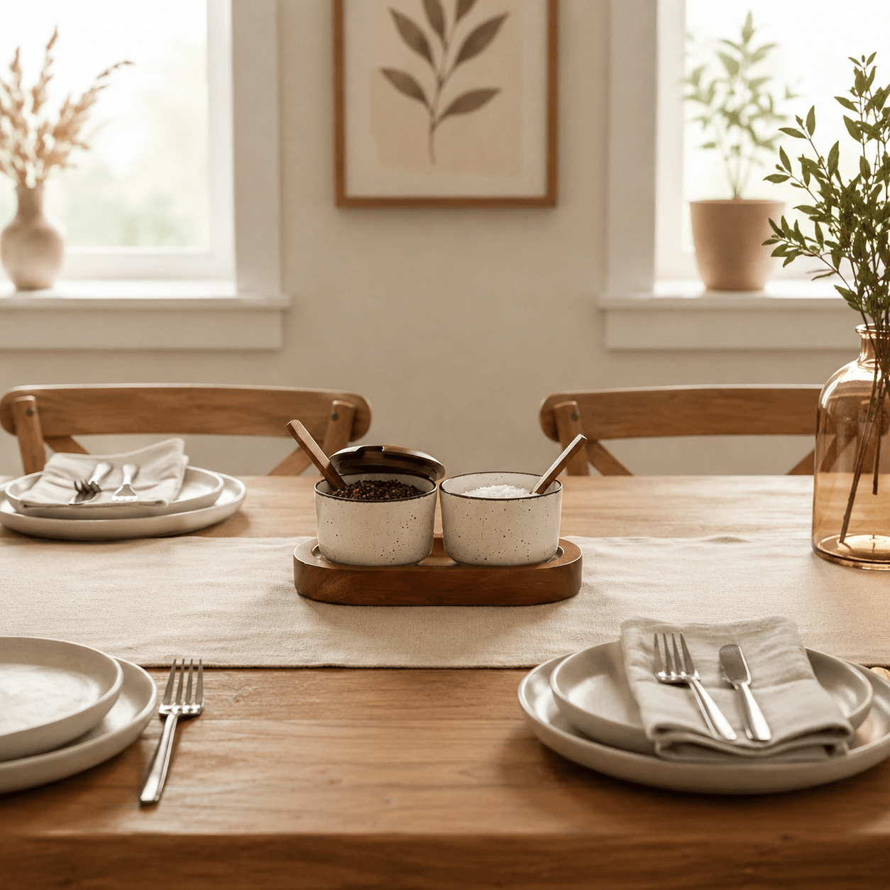 Handcrafted Premium Sheesham Wood & Ceramic Condiment Bowl Set with Wooden Tray