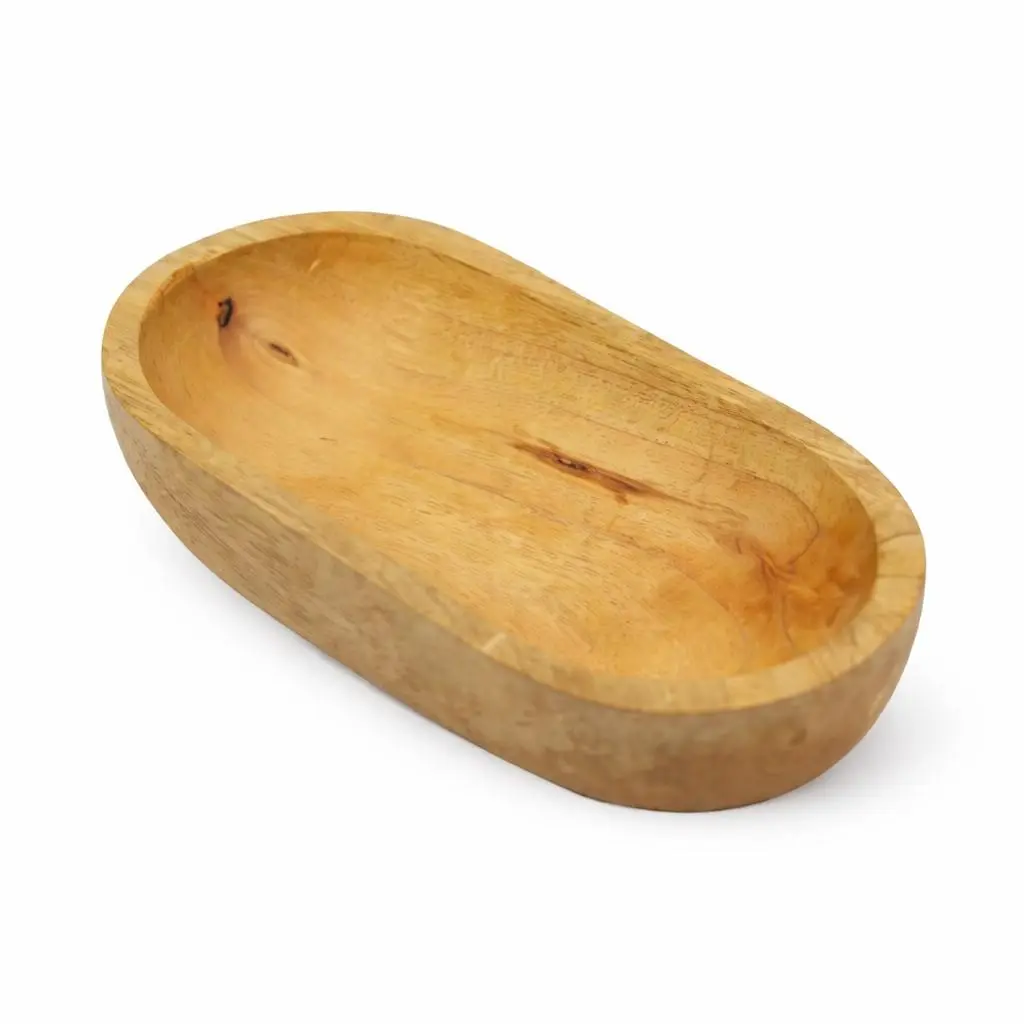 Handcrafted Premium Mango Wood Dough Bowl – Rustic Wooden Decorative Serving Tray | Luxury Tabletop Centrepiece for Coffee Table, Dining Table & Home Décor | Brown (7.75 x 4 x 1.5 Inch)
