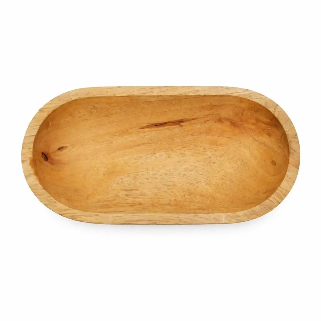 Handcrafted Premium Mango Wood Dough Bowl – Rustic Wooden Decorative Serving Tray | Luxury Tabletop Centrepiece for Coffee Table, Dining Table & Home Décor | Brown (7.75 x 4 x 1.5 Inch)