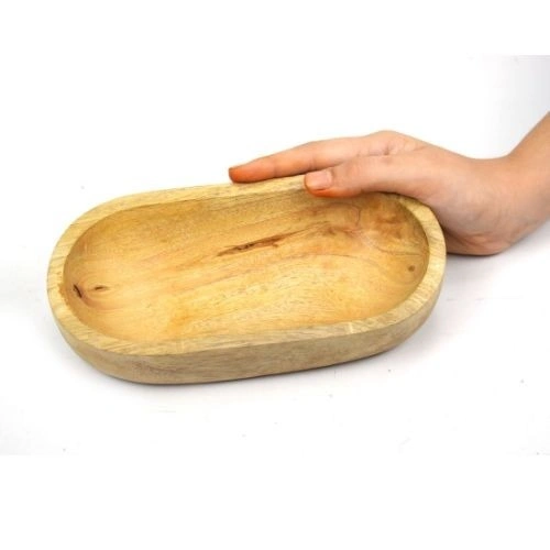 Handcrafted Premium Mango Wood Dough Bowl – Rustic Wooden Decorative Serving Tray | Luxury Tabletop Centrepiece for Coffee Table, Dining Table & Home Décor | Brown (7.75 x 4 x 1.5 Inch)