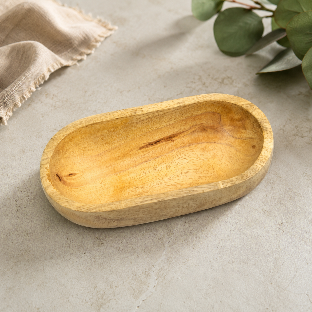 Handcrafted Premium Mango Wood Dough Bowl – Rustic Wooden Decorative Serving Tray | Luxury Tabletop Centrepiece for Coffee Table, Dining Table & Home Décor | Brown (7.75 x 4 x 1.5 Inch)