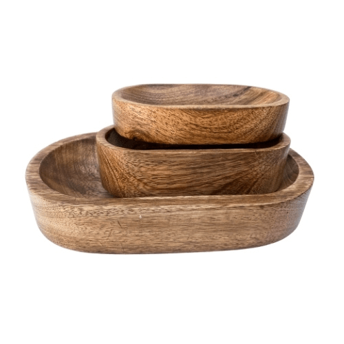 Handcrafted Premium Mango Wood Dough Bowl Set (Set of 3) – Rustic Wooden Decorative Serving & Organizer Trays | Luxury Coffee Table, Vanity & Dining Table Décor | Brown