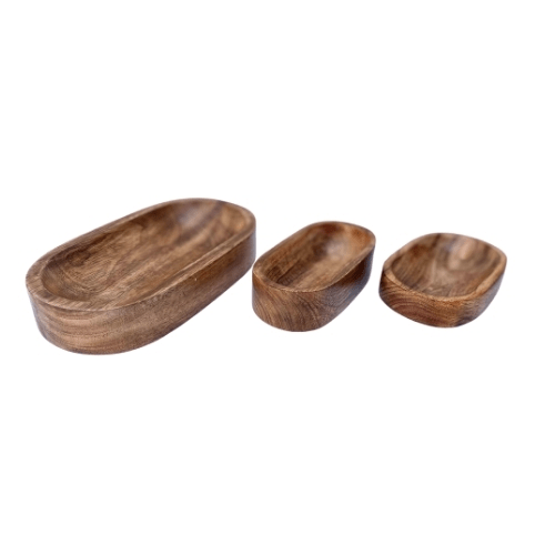 Handcrafted Premium Mango Wood Dough Bowl Set (Set of 3) – Rustic Wooden Decorative Serving & Organizer Trays | Luxury Coffee Table, Vanity & Dining Table Décor | Brown