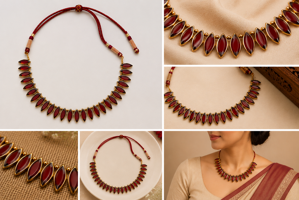 Crimson Leaf – Red & Gold Statement Necklace
