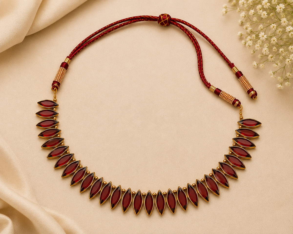 Crimson Leaf – Red & Gold Statement Necklace