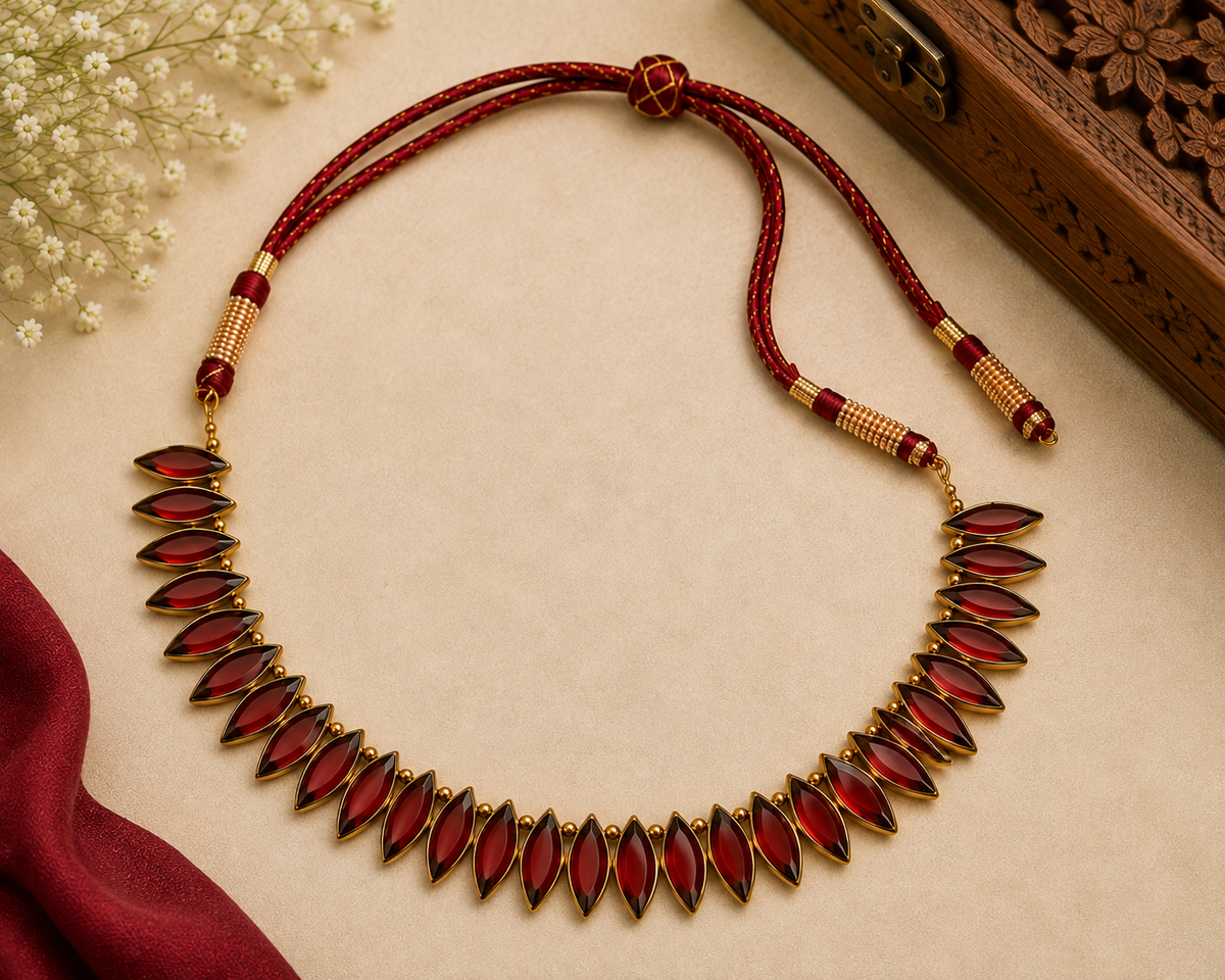Crimson Leaf – Red & Gold Statement Necklace