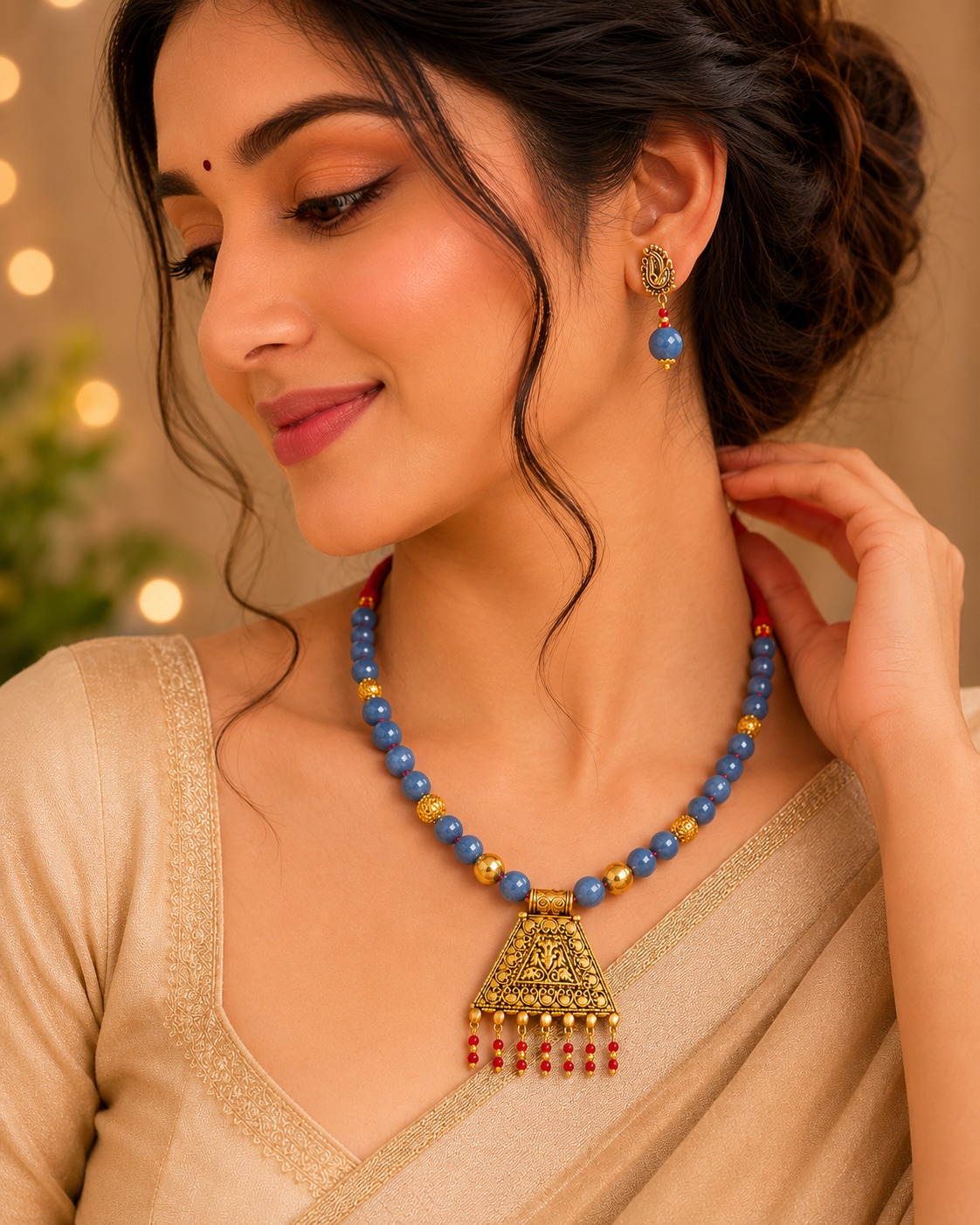 Traditional Beaded Necklace and Earring Set