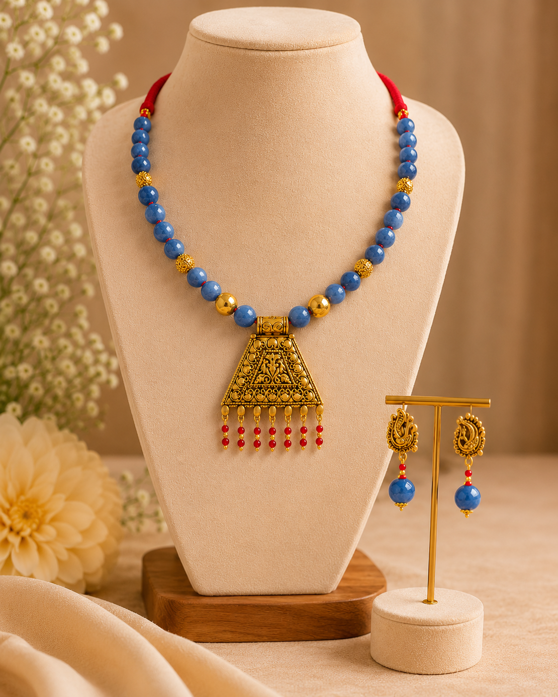 Traditional Beaded Necklace and Earring Set