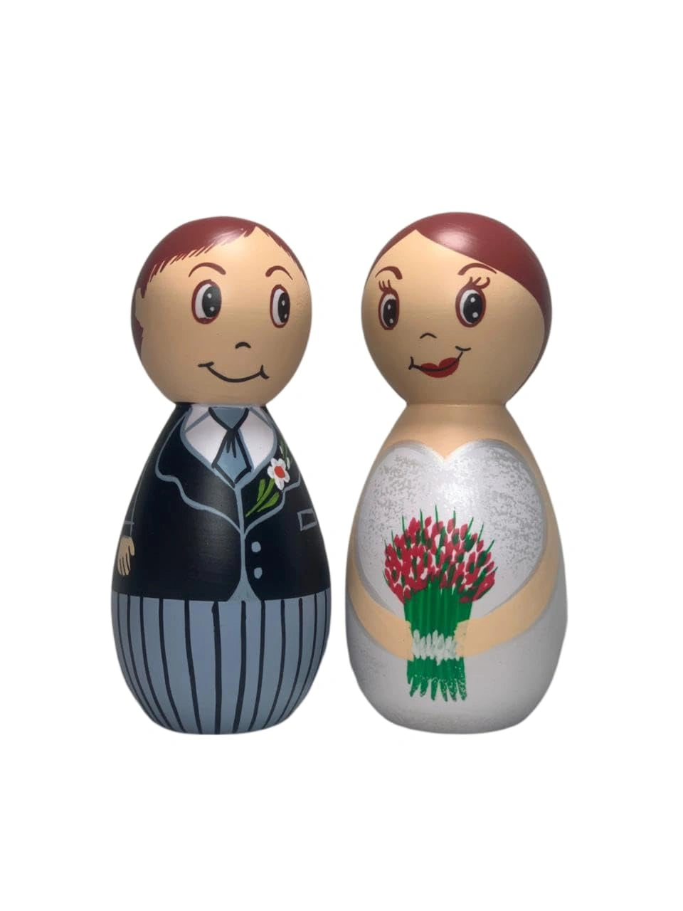 Wooden Bride and Groom Peg Dolls, Wedding Couple Figurines