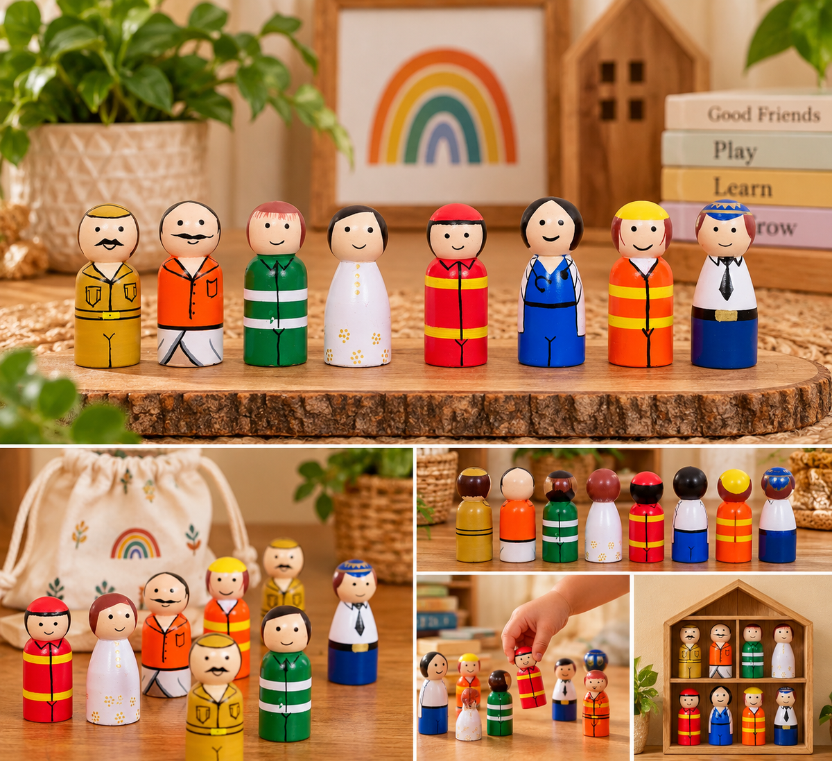 Community Helpers Wooden Peg Dolls – Set of 8