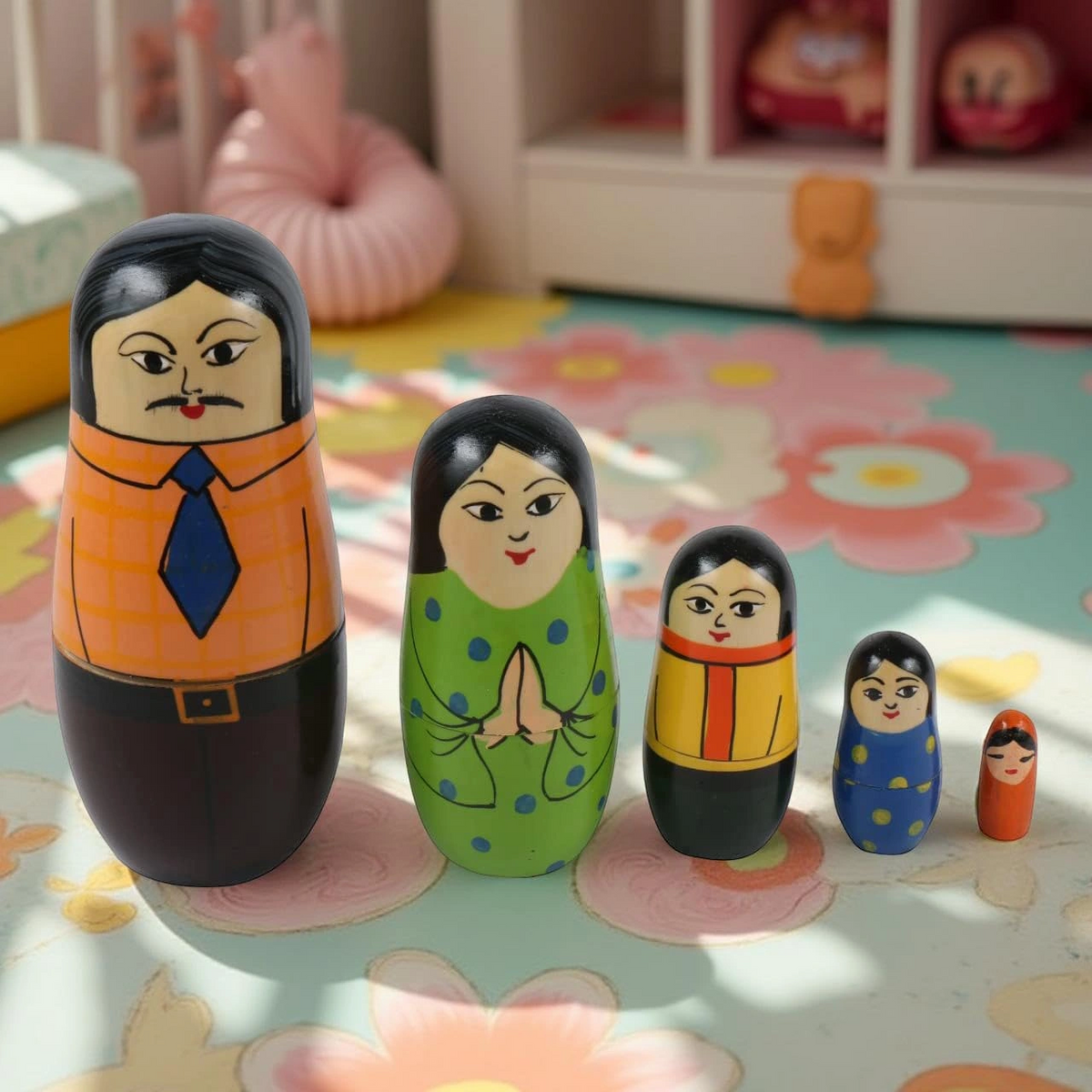 Wooden Family Russian Nesting Dolls Set of 5 pcs